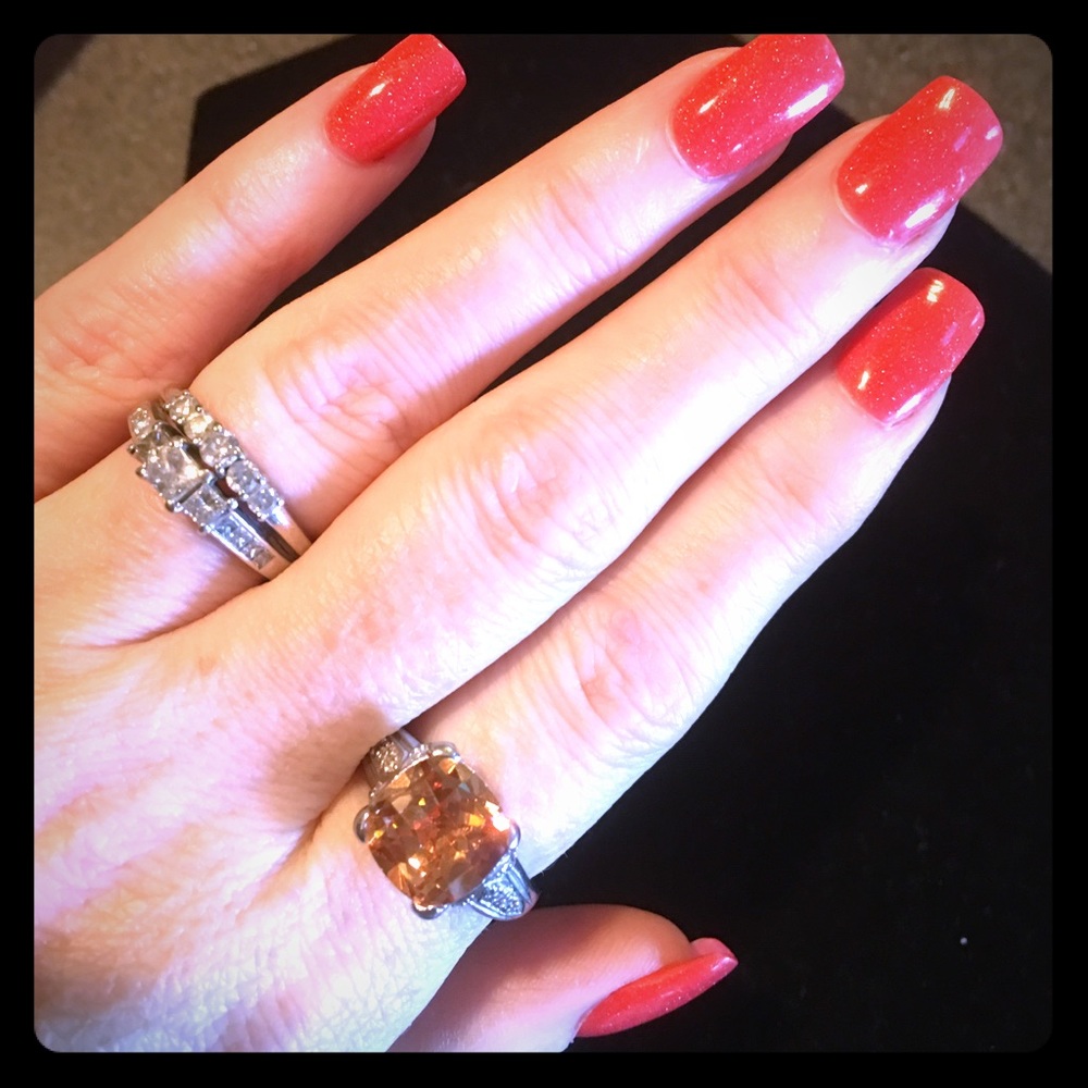 Solid 925 sterling silver stamped citrine ring